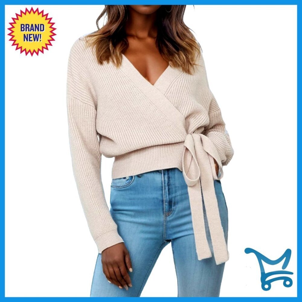 Oversized V Neck Wrap Sweater Lightweight Ribbed Knit Pullover Chic Casual